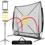 SPECSTAR Red de Práctica de Béisbol y Sóftbol de 7' x 7' con Sistema de Recolección de Pelota Extra Grande, Negro
