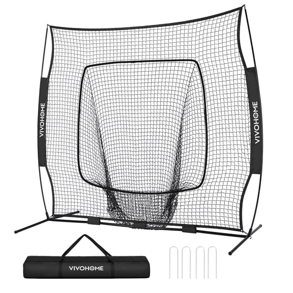 SPECSTAR 7 x 7 Ft Baseball Softball Practice Net with Carry Bag and Ground Nails for Hitting Pitching, Black