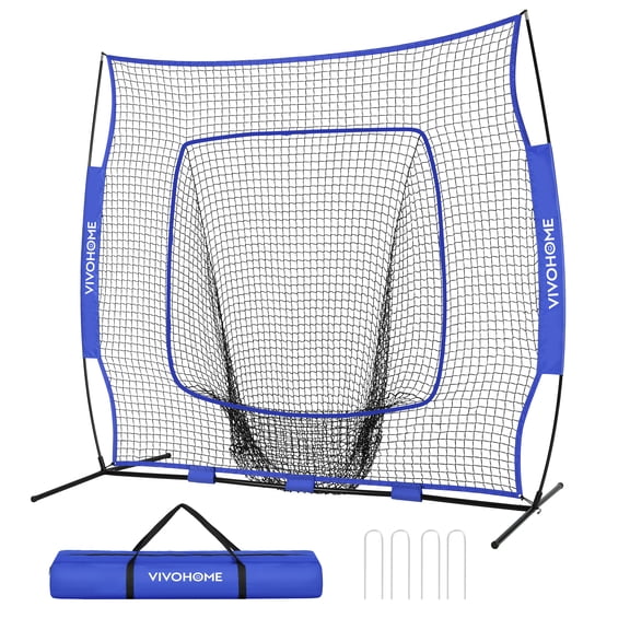 SPECSTAR 7 x 7 Ft Baseball Softball Practice Net with Carry Bag and Ground Nails for Hitting Pitching, Blue