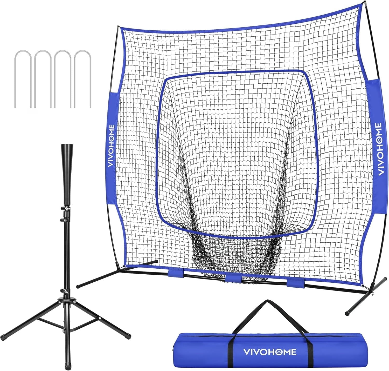 SPECSTAR 7x7Ft Baseball Softball Practice Net with Batting Tee and Carry Bag for Hitting Pitching, Blue