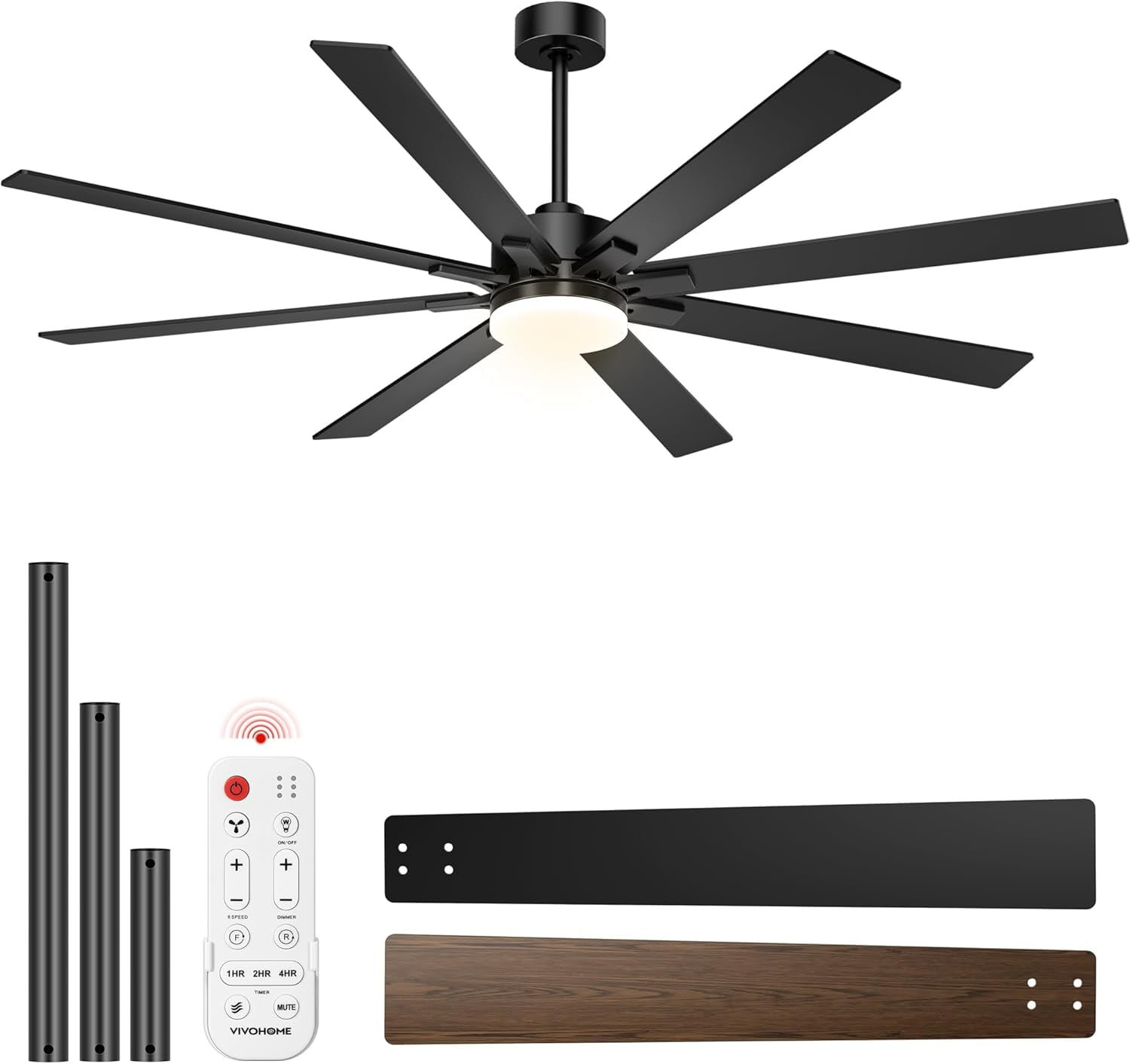 SPECSTAR 72 inch Ceiling Fans with Lights, Flush Mount Ceiling Fan with Remote Outdoor Indoor, Large Black Ceiling Fan for Living Room, Bedroom, Patios, 6+1 Speeds Reversible, 3CCT, Dimmable, Timer