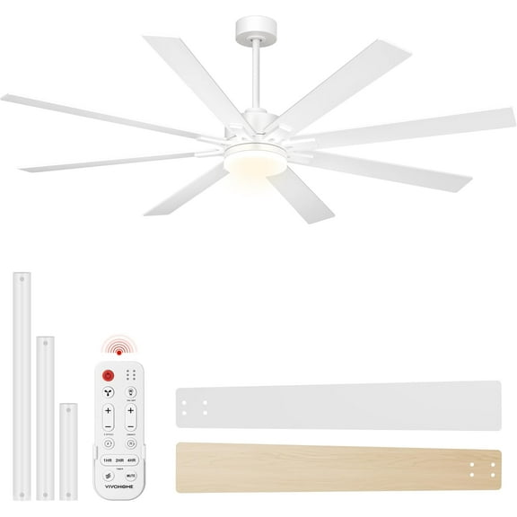 SPECSTAR 72 inch Ceiling Fans with Lights, Flush Mount Ceiling Fan with Remote Outdoor Indoor, Large White Ceiling Fan for Living Room, Bedroom, Patios, 6+1 Speeds Reversible, 3CCT, Dimmable, Timer