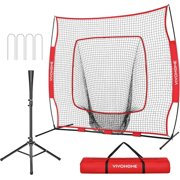 SPECSTAR 7x7Ft Baseball Softball Practice Net with Strike Zone Target Tee and Carry Bag, Red