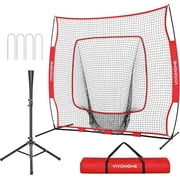 SPECSTAR 7x7Ft Baseball Softball Practice Net with Batting Tee and Carry Bag for Hitting Pitching, Red