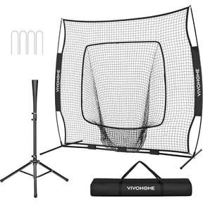 SPECSTAR 7x7Ft Baseball Softball Practice Net with Batting Tee and Carry Bag for Hitting Pitching, Black