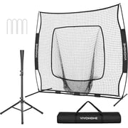 SPECSTAR 7x7Ft Baseball Softball Practice Net with Batting Tee and Carry Bag for Hitting Pitching, Black