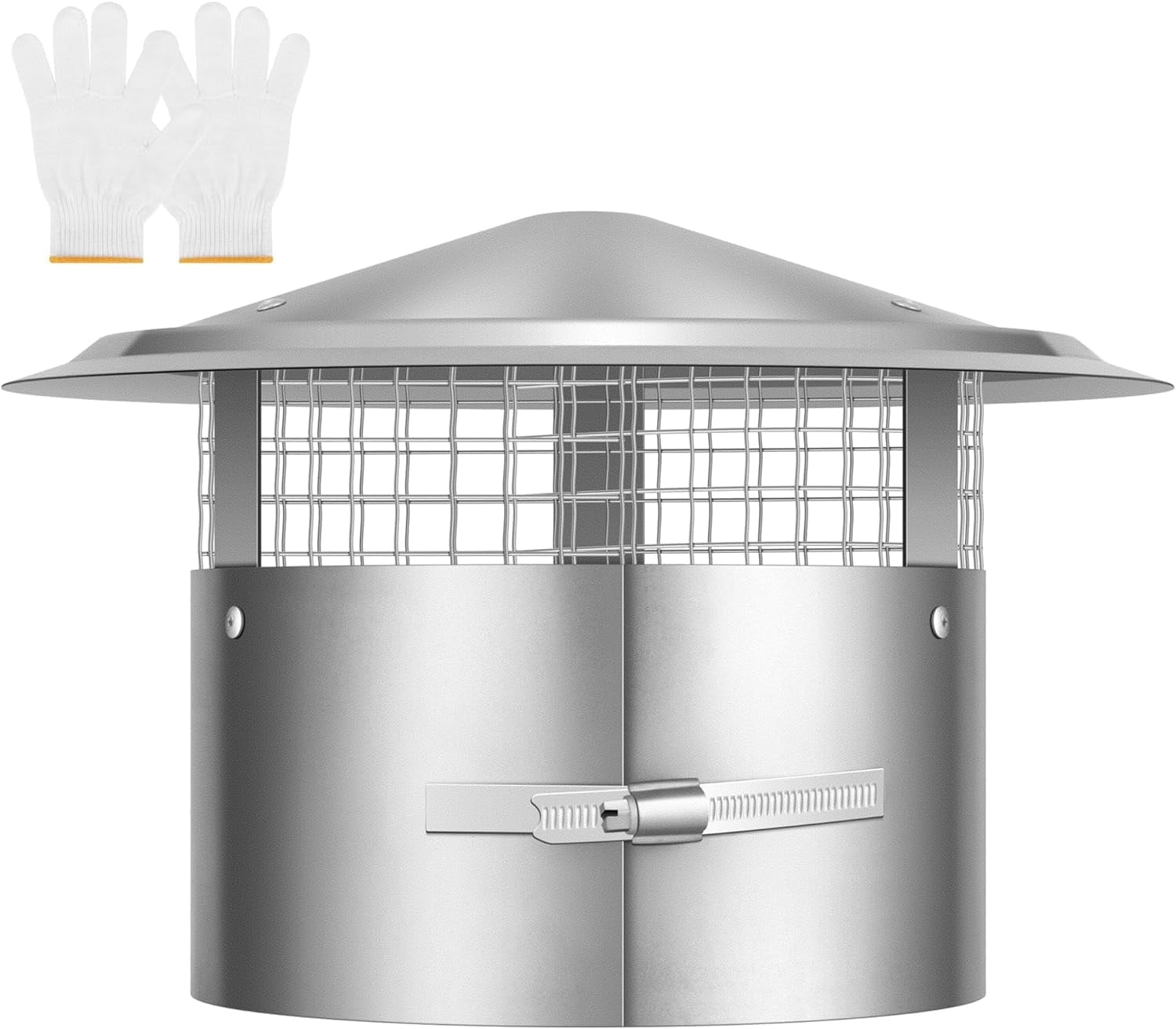 SPECSTAR 8" Cone Top Chimney Cap with Screen, Round Roof Rain Chimney Cover, Stainless Steel Fireplace Exhaust Cap, Adjustable Roof Cap for Vent