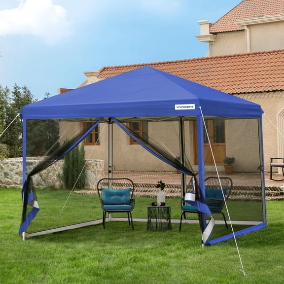SPECSTAR 8'x 8' Easy Pop-Up Canopy with Mesh Netting, Instant Outdoor Screened tent with Mosquito Netting, 2 Zipper Doors and Roller Bag for Yard Camping Picnic Party Events, Blue