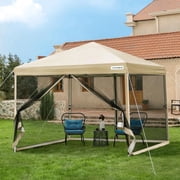 SPECSTAR 8x 8 Easy Pop-Up Canopy with Mesh Netting, Instant Outdoor Screened tent with Mosquito Netting, 2 Zipper Doors and Roller Bag for Yard Camping Picnic Party Events, Beige