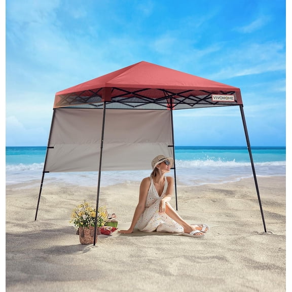 SPECSTAR 8'x8' Slant Leg Canopy Tent with Central Lock Design, Perfect for Camping, Party, Yard, and Beach Events, Red (6x6ft Canopy Cover)