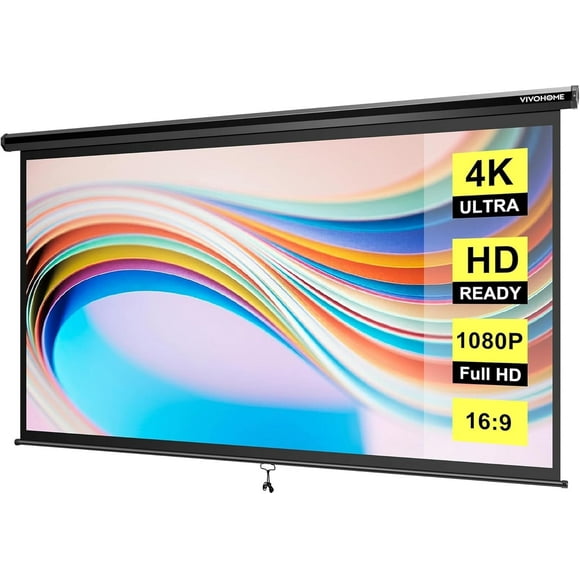 SPECSTAR 80 inch Manual Pull Down Projector Screen, 16:9 HD Retractable Projector Screens for Movie Home Theater Cinema Office Video Game, Black