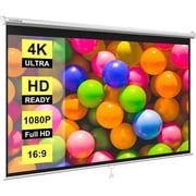 SPECSTAR 80 inch Manual Pull Down Projector Screen, 169 HD Retractable Projector Screens for Movie Home Theater Cinema Office Video Game, White