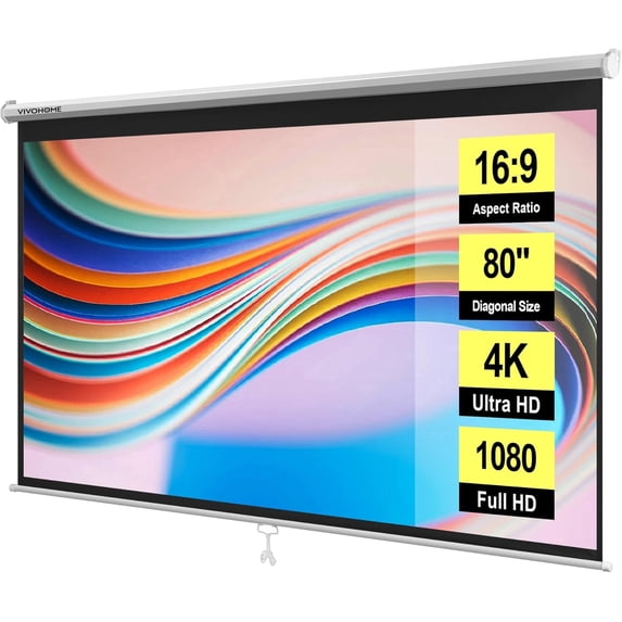 SPECSTAR 80 inch Auto-Locking 16:9 HD Projector Screen, Matte White ...
