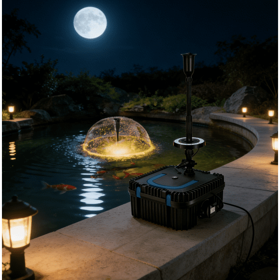 SPECSTAR 820GPH RGB Pond Filter Fountain, 6W LED Light, 60W Submersible Water Pump, Multi-Stage Filtration for Koi Ponds & Outdoor Water Features