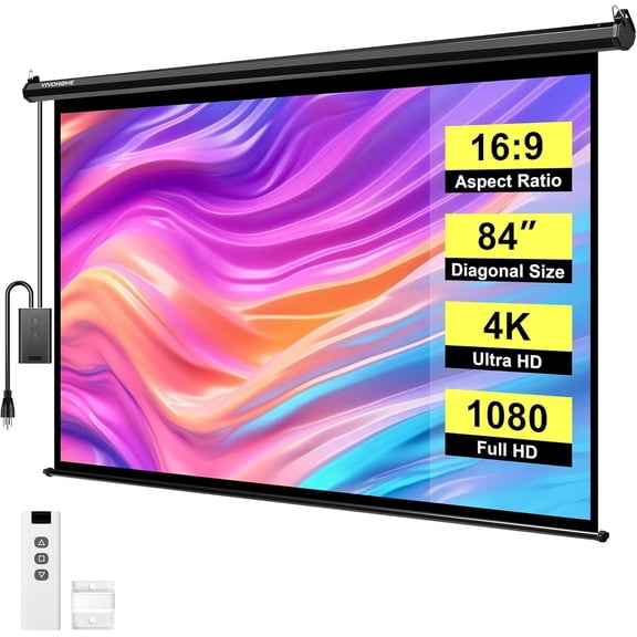 SPECSTAR Motorized Projector Screen with Remote, 16:9 84 Inch Auto Electric Projection Screen, HD 4K Movie Screen for Home Theater, Cinema, Office (73 x 41 Black)