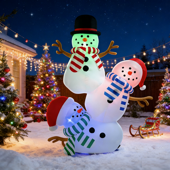 SPECSTAR 8FT Christmas Inflatable Outdoor Decoration, Stacked Snowman, Navidad Blow Up Yard Decor with Built-in LED Light for Lawn, Garden, Party