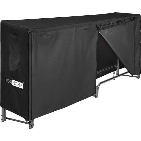 SPECSTAR 8ft Heavy Duty Indoor Outdoor Firewood Storage Log Rack with Cover Combo Set Black