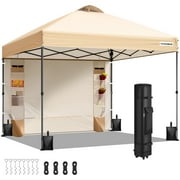 SPECSTAR 8'x8' Pop Up Canopy, One Push Set-up Tent with 1 Sidewall forOutdoor, Beige