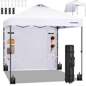 SPECSTAR 8'x8' Pop Up Canopy, One Push Set-up Tent with 1 Sidewall for Outdoor, White