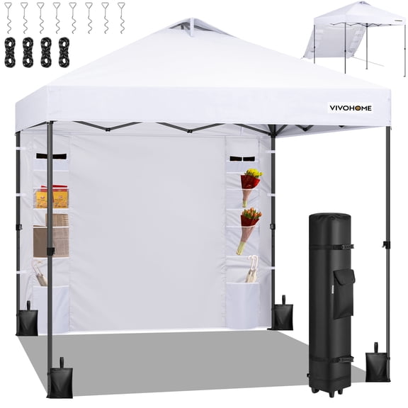 SPECSTAR 8'x8' Pop Up Canopy, One Push Set-up Tent with 1 Sidewall for Outdoor, White