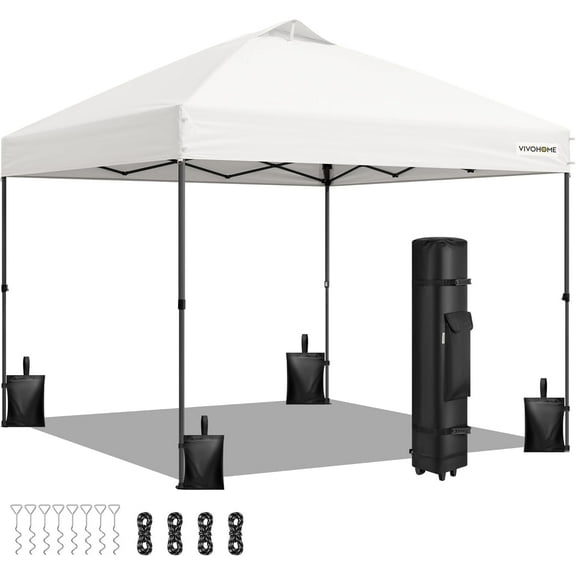 SPECSTAR 8x8ft Pop-up Canopy Tent One Push Setup Tent with Wheel Carry Bag and 4 Sandbags, White