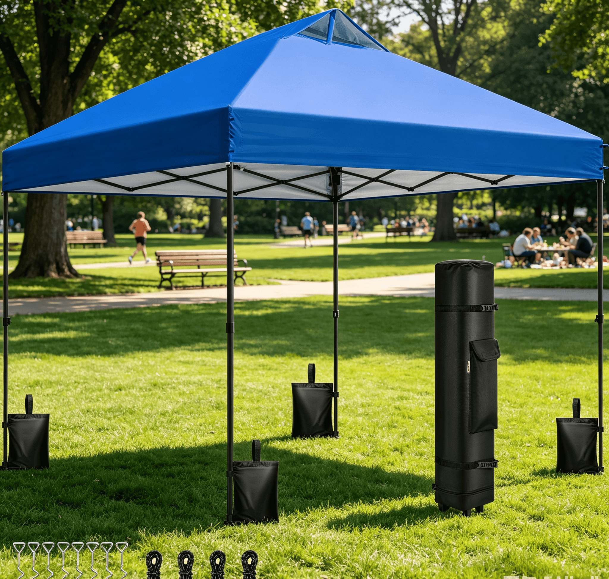 SPECSTAR 8x8ft Pop-up Canopy Tent One Push Setup Instant Tent with Center Lock, Wheel Carry Bag and 4 Sandbags for Events Parties, Blue