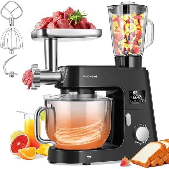 SPECSTAR 9 in 1 Multifunctional Stand Mixer with Fermentation, 6 Speed 7.5 Quart Kitchen Electric Food Mixer with Timer, Meat Grinder, Juice Blender, Vegetable Slicer, Pasta and Cookie Maker, Black