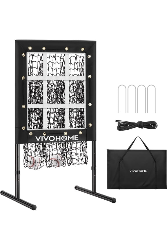 9 Hole Baseball Softball Pitching Net, 9 Pocket Hitting Practice Net, 22"x18" Pitching Area with 3 Level Adjustable Height
