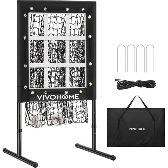 SPECSTAR 9 Hole Baseball Softball Pitching Net, 9 Pocket Hitting Practice Net, 22"x18" Pitching Area with 3 Level Adjustable Height