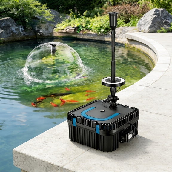 SPECSTAR 900GPH RGB Pond Filter Fountain, 6W LED Light, 80W Submersible Water Pump, Multi-Stage Filtration for Koi Ponds & Outdoor Water Features