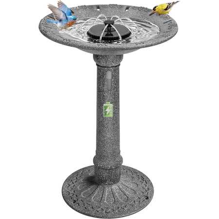 SPECSTAR Solar Bird Bath with Fountain and Reservoir, Battery System, 20" Bowl 1.2 Gal ABS Outdoor Birdbath for Outside, Yard, Weather-Resistant, Dark Stone Gray