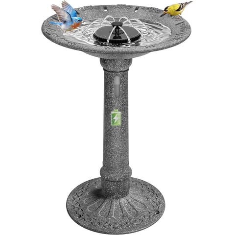 SPECSTAR Solar Bird Bath with Fountain and Reservoir, Battery System, 20" Bowl 1.2 Gal ABS Outdoor Birdbath for Outside, Yard, Weather-Resistant, Dark Stone Gray