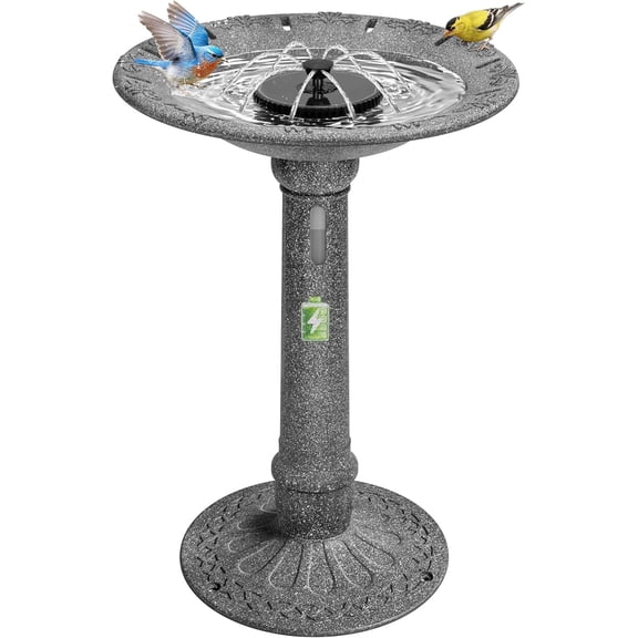 SPECSTAR Solar Bird Bath with Fountain and Reservoir, Battery System, 20" Bowl 1.2 Gal ABS Outdoor Birdbath for Outside, Yard, Weather-Resistant, Dark Stone Gray