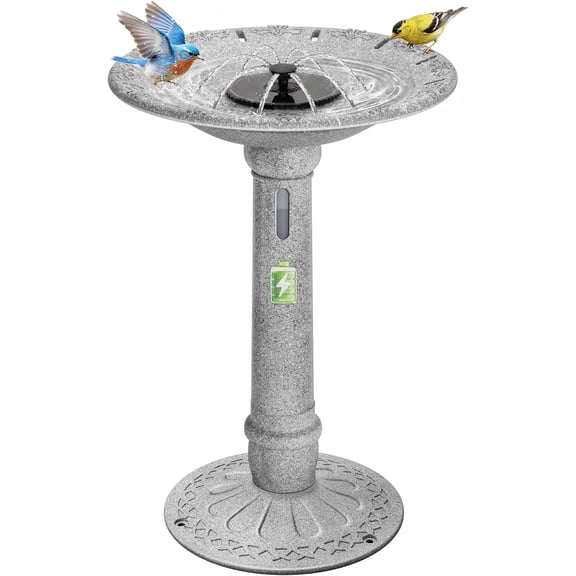 SPECSTAR Solar Bird Bath with Fountain and Reservoir, Battery System, 20" Bowl 1.2 Gal ABS Outdoor Birdbath for Outside, Yard, Weather-Resistant, Light Stone Gray