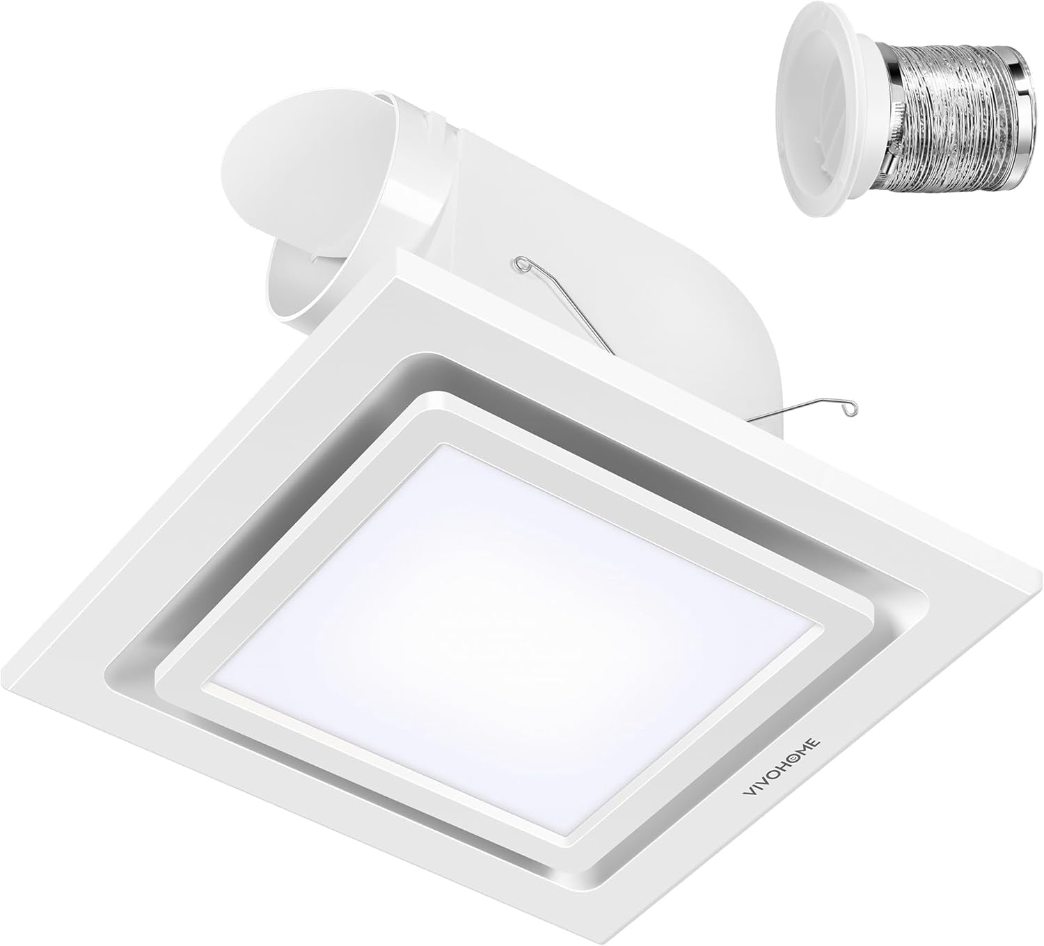 SPECSTAR Bathroom Exhaust Fan with Light, 165CFM Shower Ventilation Exhaust Fan with 6500K LED Light Combo,Ceiling Mount w/ 4" Duct Hose 2.5 Sones Square Fan, Cool White Light