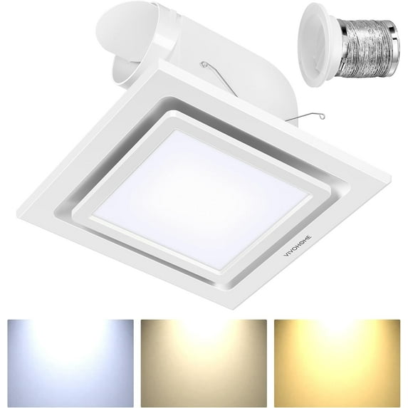 SPECSTAR Bathroom Exhaust Fan with Light, 165CFM Shower Ventilation Exhaust Fan with Adjustable 3000K/4500K/6500K LED Light Combo, Ceiling Mount w/ 4" Duct Hose 2.5 Sones Square Fan, 3 Color Light