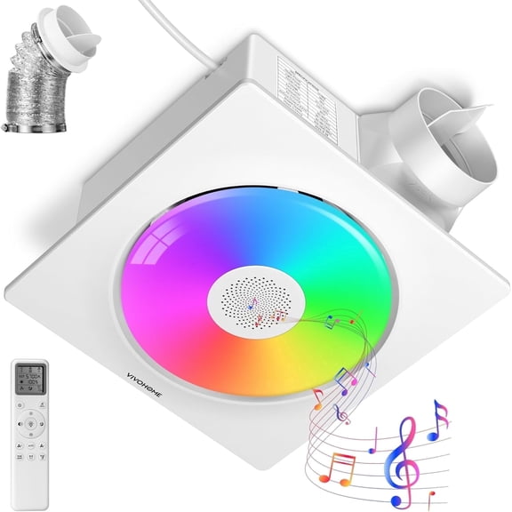 SPECSTAR Bathroom Exhaust Fan 160-110-50 CFM with RGB Light, Humidity Sensor & Bluetooth Speaker, 2700K/4000K/5700K LED, EC Motor Retrofit, No Attic Access Required