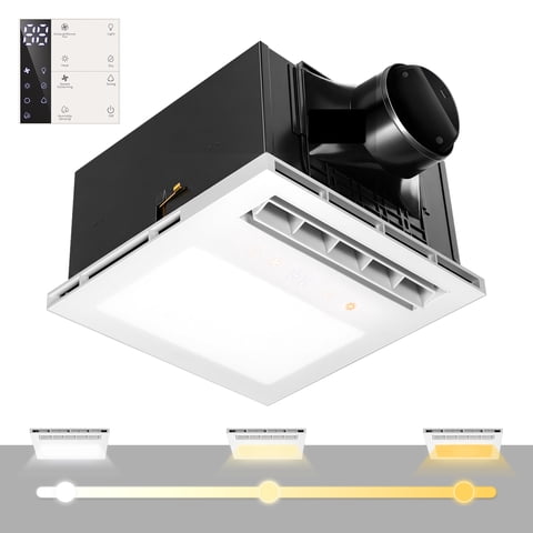 SPECSTAR Bathroom Exhaust Fan with 1800W PTC Heater, Humidity Sensor & LED Light, Ceiling Mount Ventilation Fan, 140 CFM, 3 Color Temperatures, Remote Control, Oscillating Louver