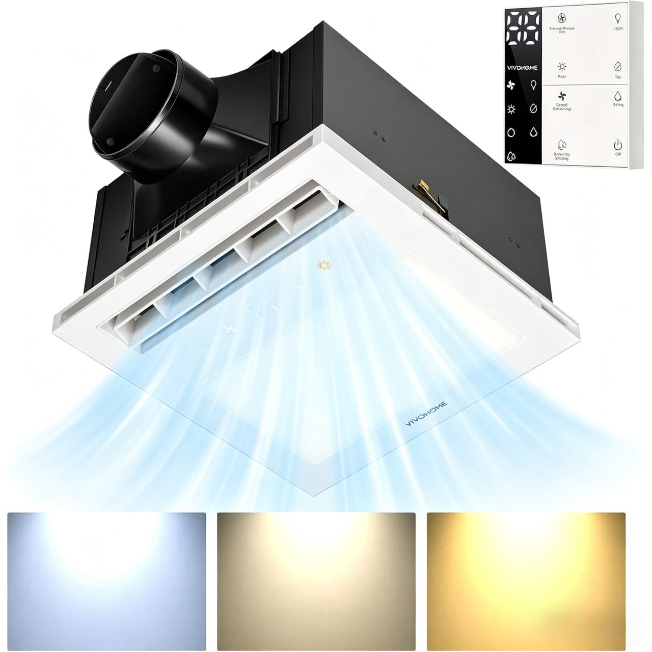 SPECSTAR Bathroom Exhaust Fan with 1800W PTC Heater, Humidity Sensor & LED Light, Ceiling Mount Ventilation Fan, 140 CFM, 3 Color Temperatures, Remote Control, Oscillating Louver