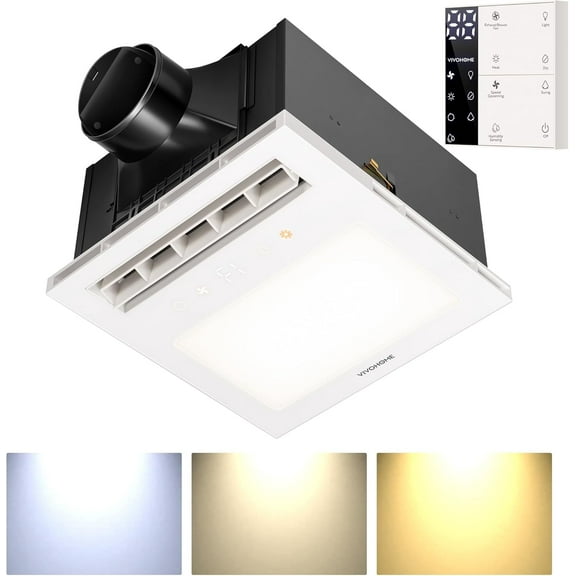 SPECSTAR Bathroom Exhaust Fan with 1800W PTC Heater, Humidity Sensor & LED Light, Ceiling Mount Ventilation Fan, 140 CFM, 3 Color Temperatures, Remote Control, Oscillating Louver