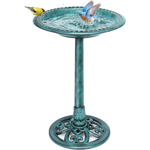 SPECSTAR Bird Bath, 28 in Height Polyresin Lightweight Antique Outdoor Garden Birdbath, Green