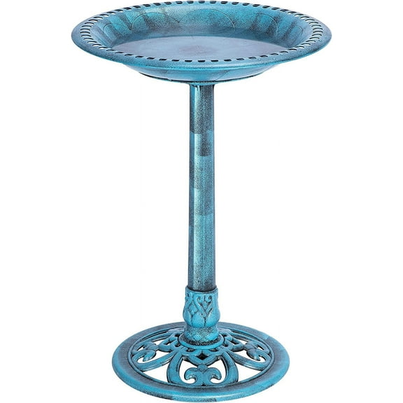 SPECSTAR Bird Bath, 28 inch Height Polyresin Lightweight Antique Outdoor Garden Birdbath Blue