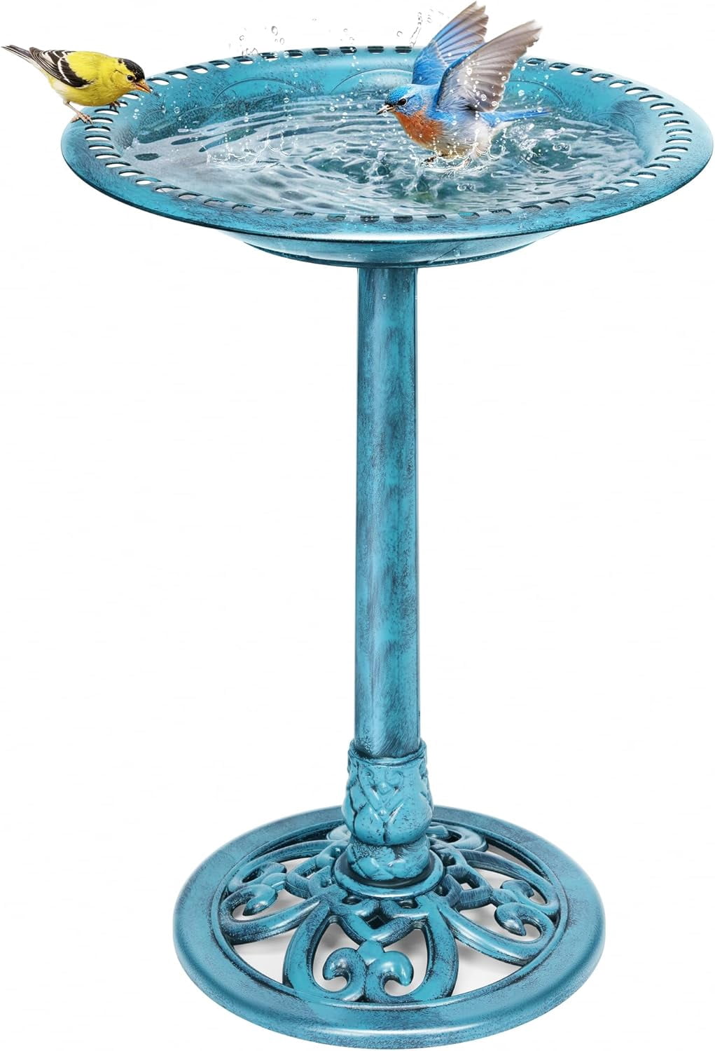 SPECSTAR Bird Bath, 28 inch Height Polyresin Lightweight Antique Outdoor Garden Birdbath Blue