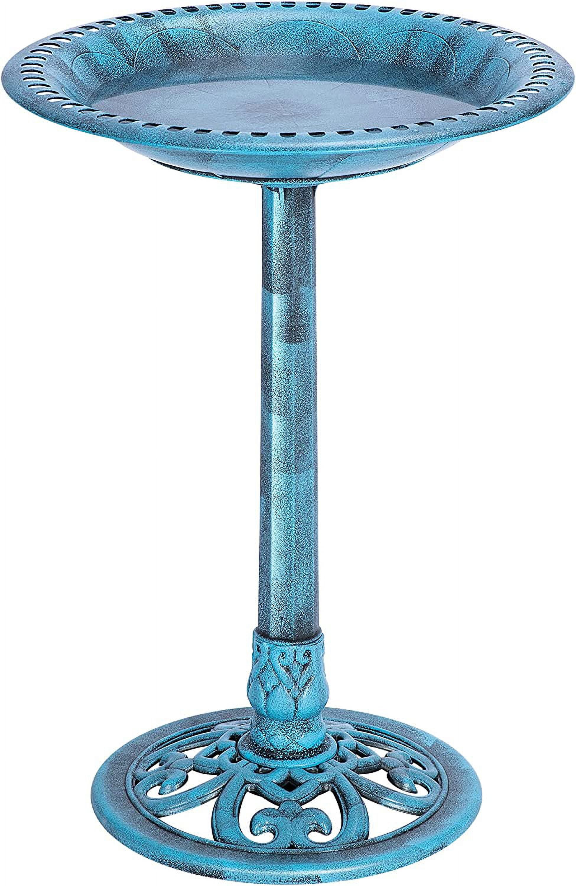 Blue Antique Polyresin 28-Inch Garden Bird Bath with Stand