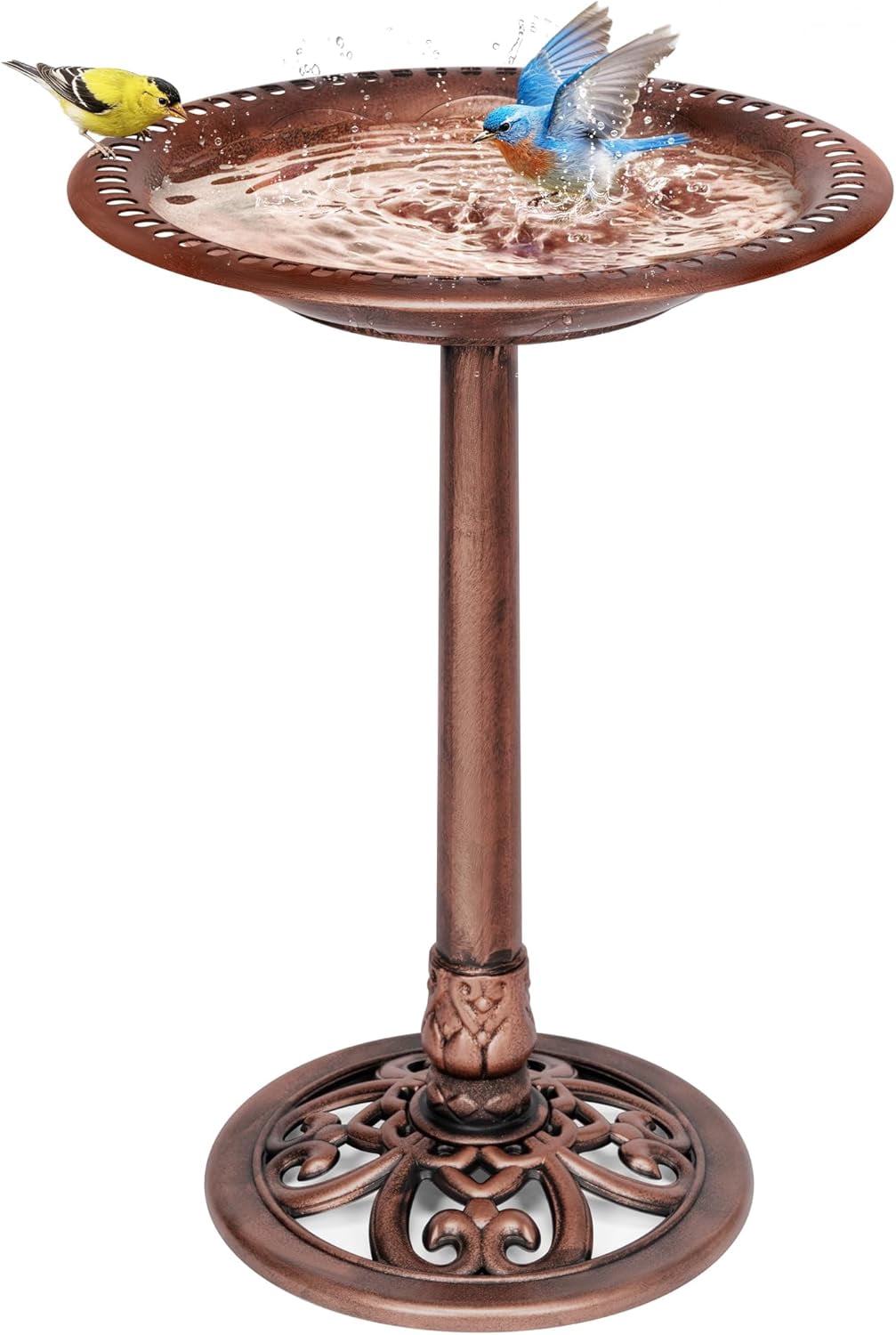 SPECSTAR Bird Bath, 28 inch Height Polyresin Lightweight Antique Outdoor Garden Birdbath Bronze
