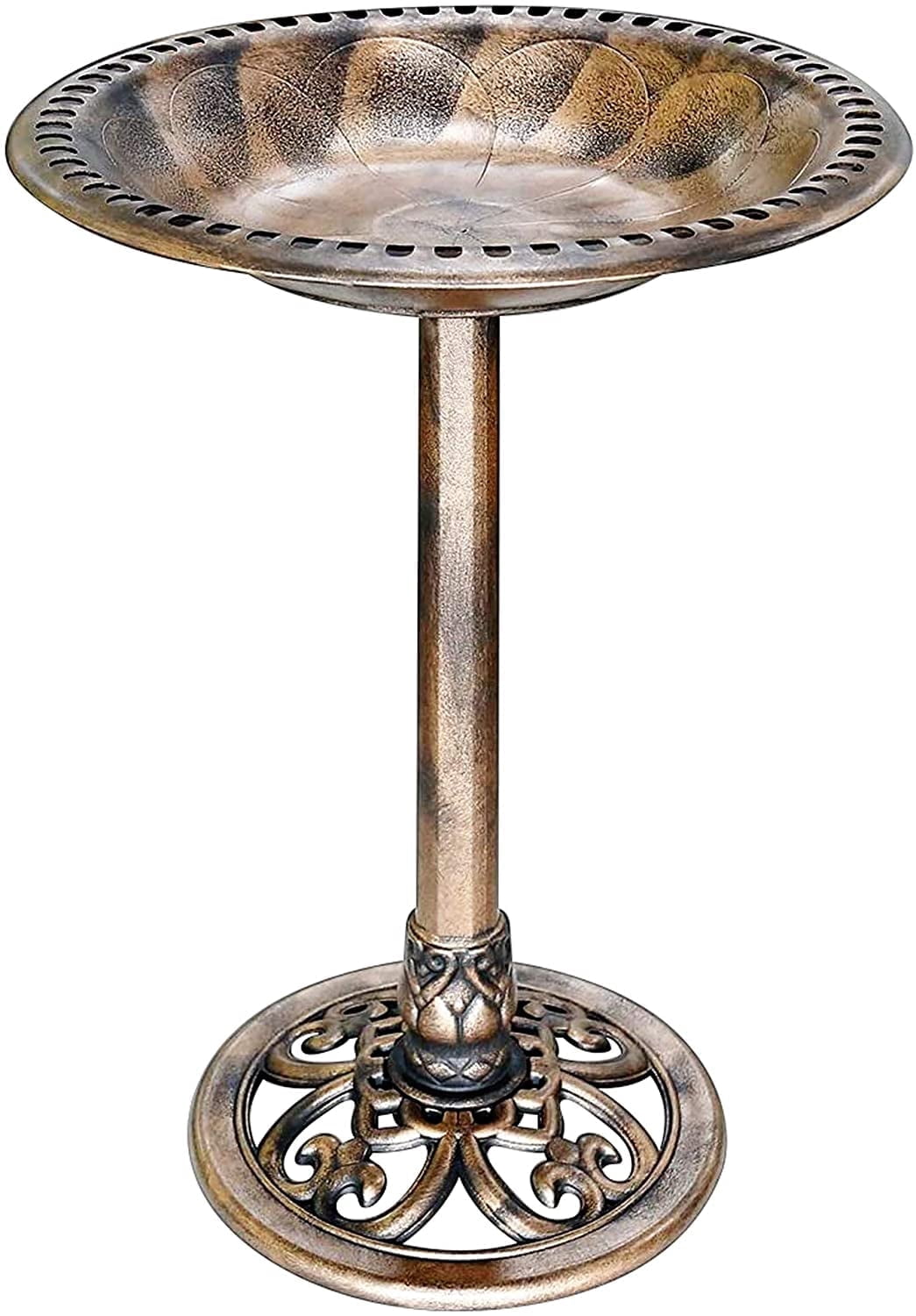 SPECSTAR Bird Bath, 28 inch Height Polyresin Lightweight Antique Outdoor Garden Birdbath Copper