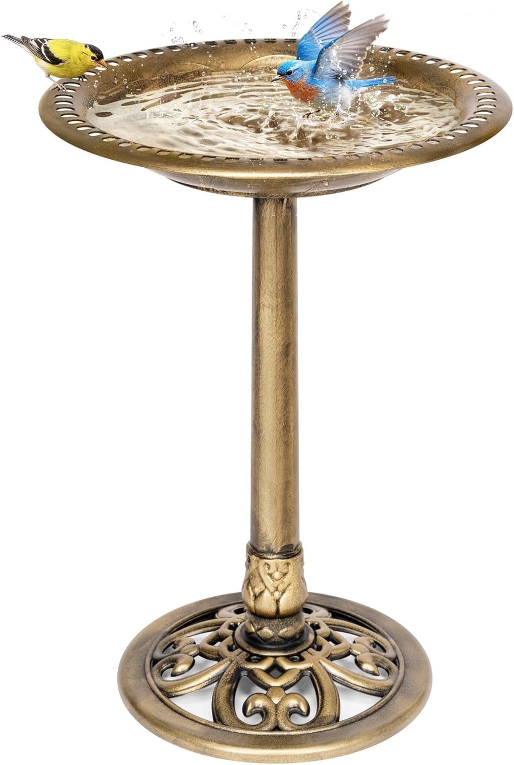 SPECSTAR Bird Bath, 28 inch Height Polyresin Lightweight Antique Outdoor Garden Birdbath Copper