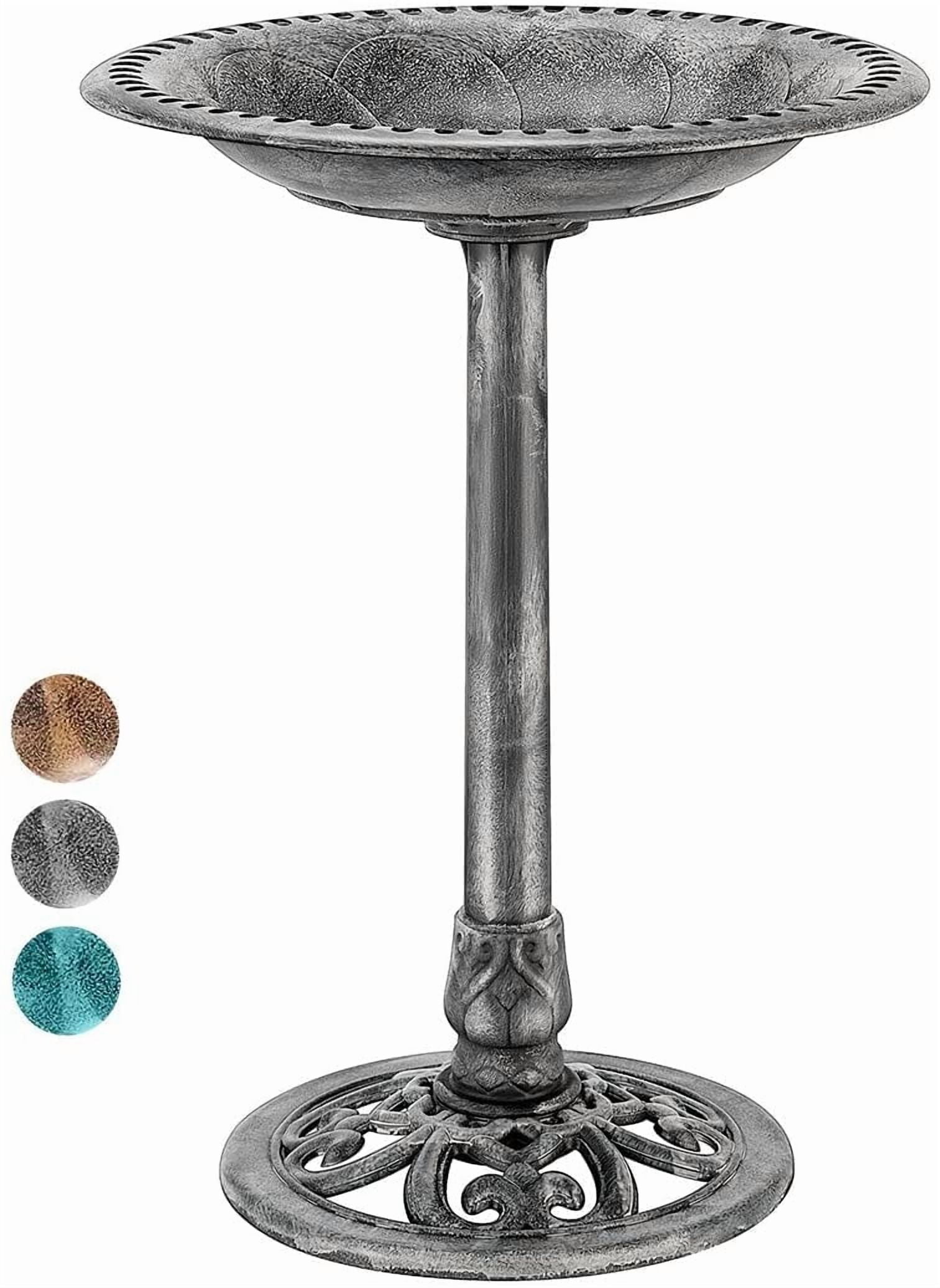 SPECSTAR Bird Bath, 28 inch Height Polyresin Lightweight Antique Outdoor Garden Birdbath Gray