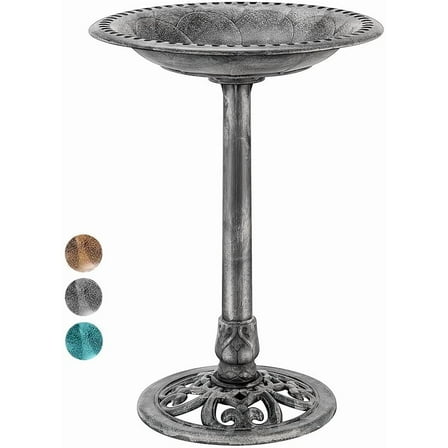 SPECSTAR Bird Bath, 28 inch Height Polyresin Lightweight Antique Outdoor Garden Birdbath Gray