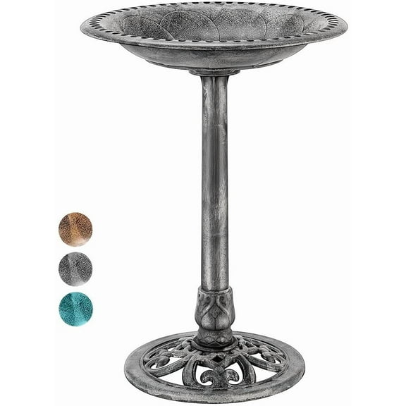 SPECSTAR Bird Bath, 28 inch Height Polyresin Lightweight Antique Outdoor Garden Birdbath Gray